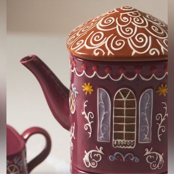NWT ANTHROPOLOGIE Gingerbread Ceramic Stoneware Tea For 2 - Picture 2 of 5